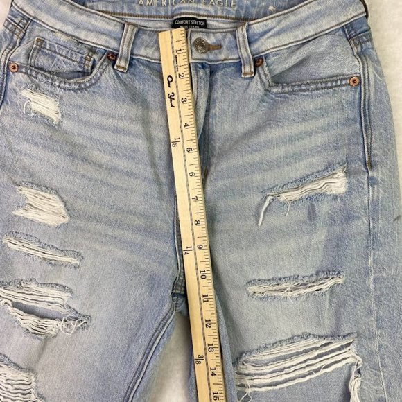 American Eagle Comfort Stretch Hi-Rise Ripped Distressed Mom Jeans Sz. 4 X-SHORT - Picture 8 of 9